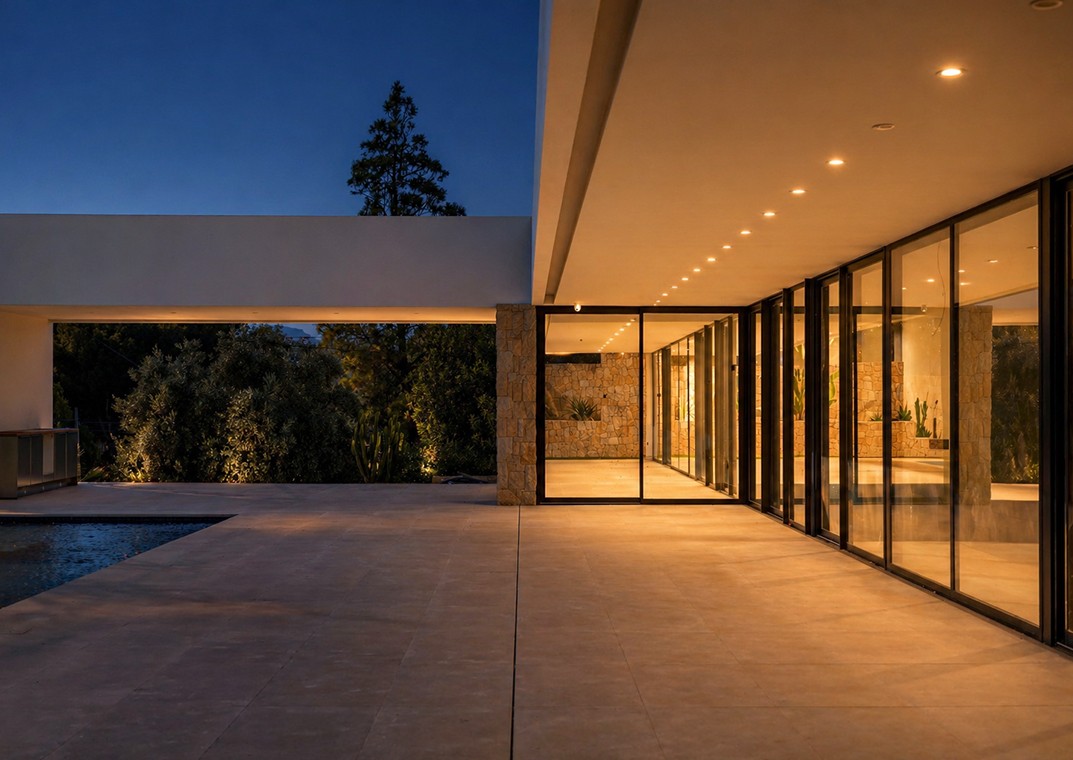 Immobilie in der Blue Hour – stimmungsvolles Abendlicht hebt Architektur und Fassade hervor